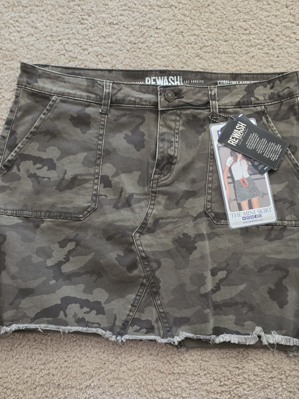 Rewash Camo Mini Skirt in Olive Green